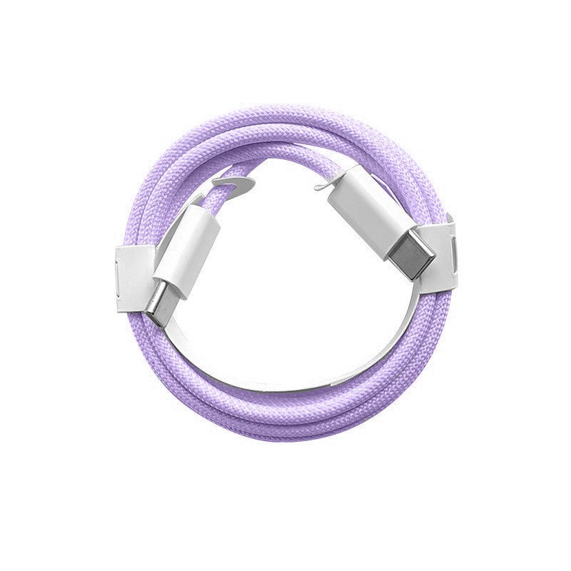 Cablu de Date si Incarcare Rapida USB Type-C la Type-C, Universal pentru Telefoane si Tablete, Invelis Textil din Nailon Impletit, 1 m, Mov