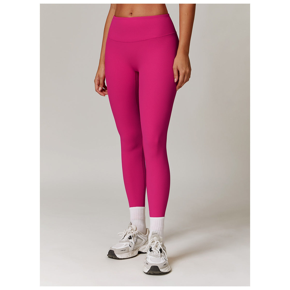 Pantaloni Fitness si Yoga Dama, Talie Inalta cu Efect de Modelare, Material Elastic si Respirabil, Spandex si Nailon, Roz, Marime S