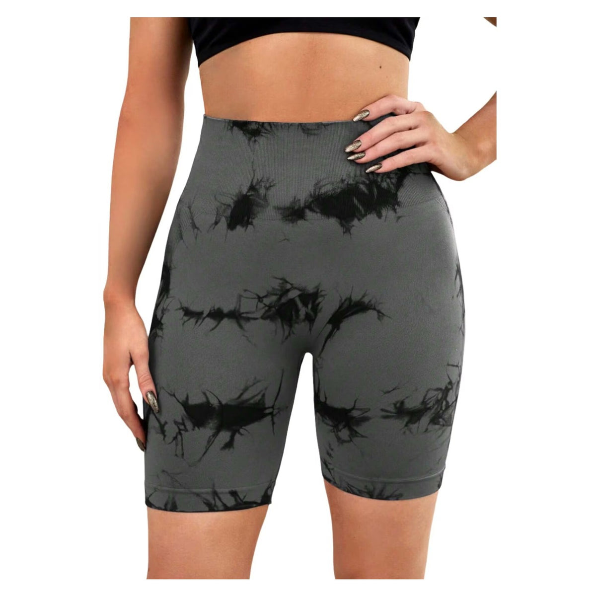 Pantaloni Scurti Fitness si Yoga Femei, Talie Inalta cu Efect Modelator si Push-Up, Material Elastic Squat Proof, Poliamida si Spandex, Gri, Marime M