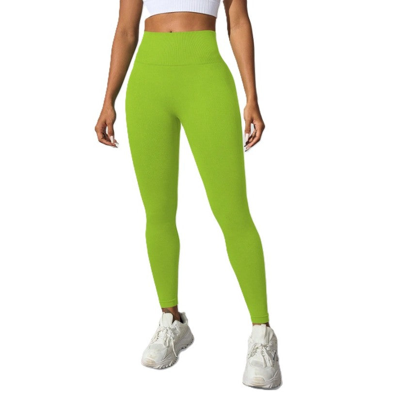 Pantaloni Fitness si Yoga Dama, Talie Inalta cu Efect Modelator, Material Elastic Respirabil din Spandex si Nailon, Verde, Marime L