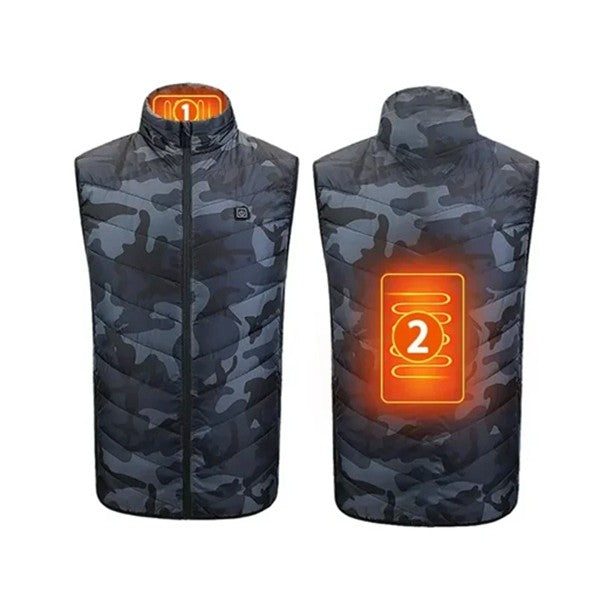 Vestă Cu Încălzire Electrică Unisex, 2 Zone De Încălzire Cu Infraroșu, 3 Trepte Temperatură, Încărcare USB, Exterior Poliester Și Umplutură Bumbac, Albastru, Mărime XXL, 65-75 kg