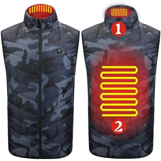 Vestă Cu Încălzire Electrică Unisex, 2 Zone De Încălzire Cu Infraroșu, 3 Trepte Temperatură, Încărcare USB, Exterior Poliester Și Umplutură Bumbac, Albastru, Mărime XXL, 65-75 kg