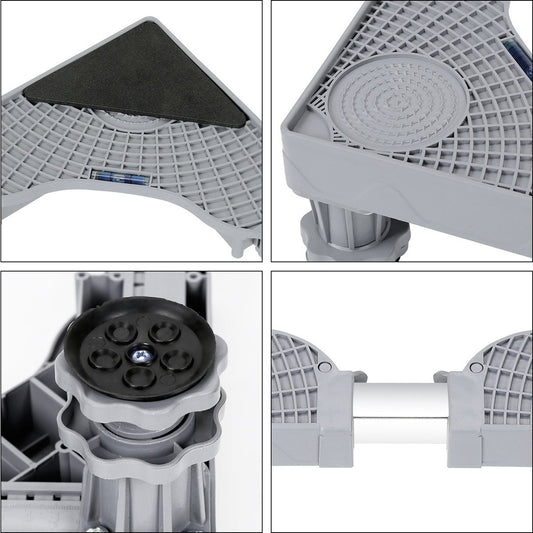 Suport Universal Reglabil pentru Masina de Spalat si Frigider, Baza Antivibratii cu 4 Picioare Antiderapante, Otel Inoxidabil si Plastic, 45-63 cm, Gri