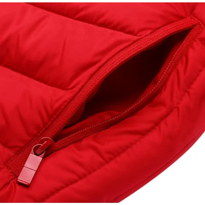 Vesta cu Incalzire USB, Unisex, 2 Zone de Incalzire prin Infrarosu, 3 Trepte de Temperatura, Umplutura Bumbac si Poliester, Rosu, Marime L, 45-58 kg
