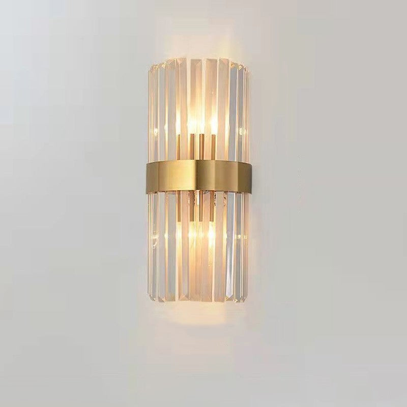 Aplica de Perete pentru Interior, Lampa Lux cu Cristale Transparente si Inox, 3 Moduri Lumina Calda Rece Neutra, Auriu, 35 x 18 cm