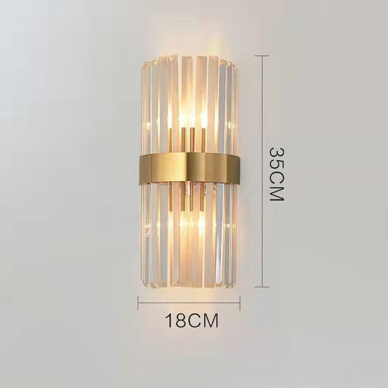 Aplica de Perete pentru Interior, Lampa Lux cu Cristale Transparente si Inox, 3 Moduri Lumina Calda Rece Neutra, Auriu, 35 x 18 cm