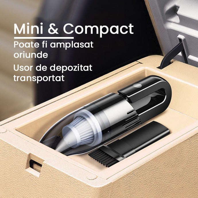 Aspirator Auto Portabil Fara Fir, Vacuum Dual pentru Masina si Casa, Putere 120W, Aspirare 6000Pa, Acumulator 2000mAh, Material ABS, 30 x 7.5 cm, Negru