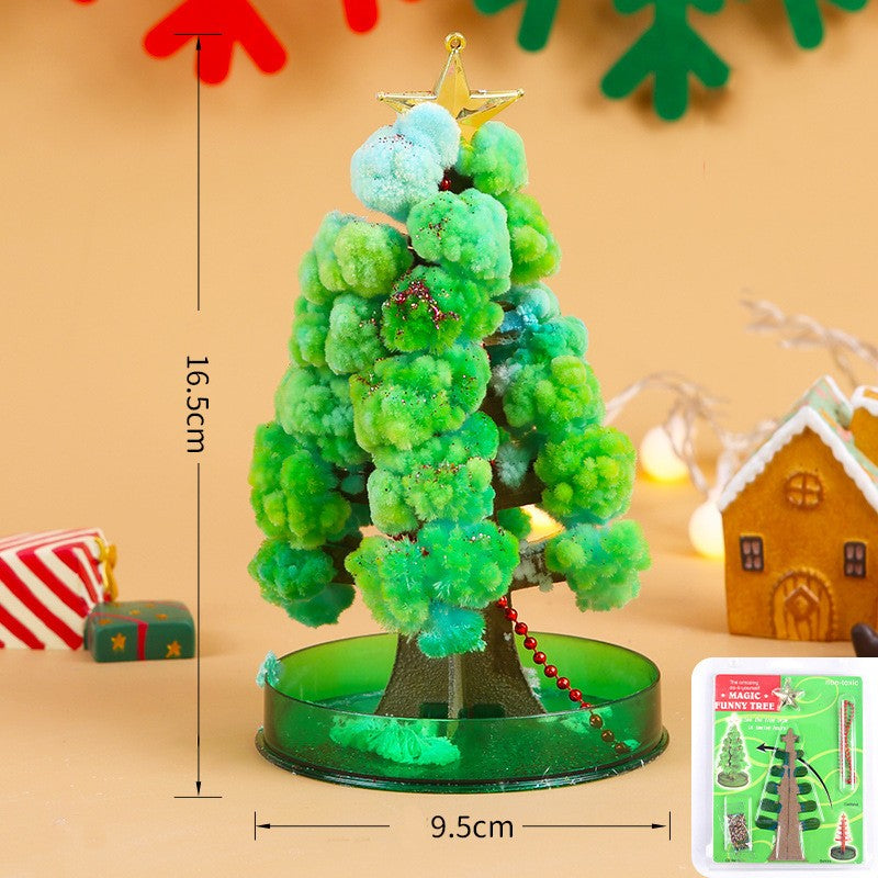 Brad Magic de Craciun, Copac de Hartie Infloritor pe Apa, Jucarie Educativa cu Crestere Lenta in 8-24 h, Decoratiune Masa si Birou, Hartie si Plastic, 16.5 x 9.5 cm, Verde