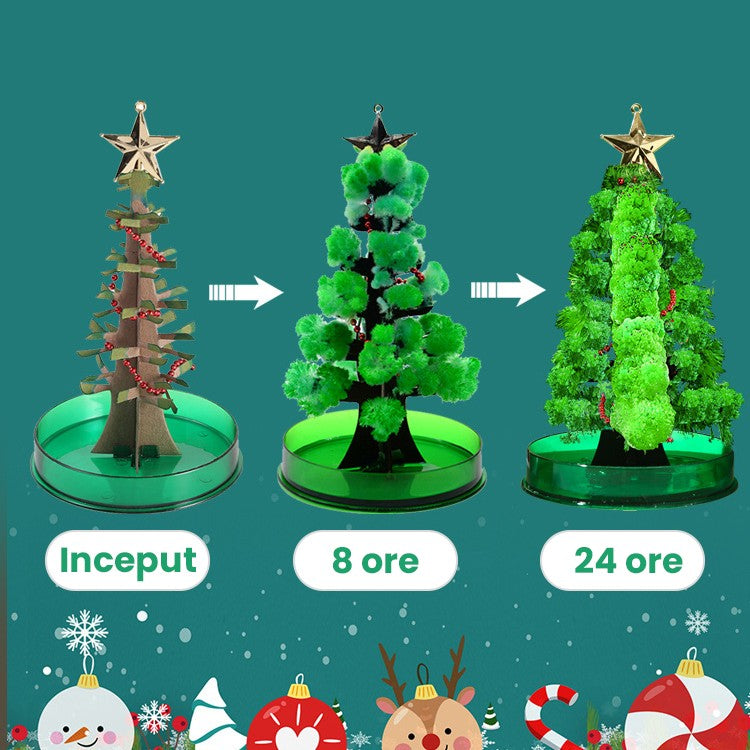 Brad Magic de Craciun, Copac de Hartie Infloritor pe Apa, Jucarie Educativa cu Crestere Lenta in 8-24 h, Decoratiune Masa si Birou, Hartie si Plastic, 16.5 x 9.5 cm, Verde