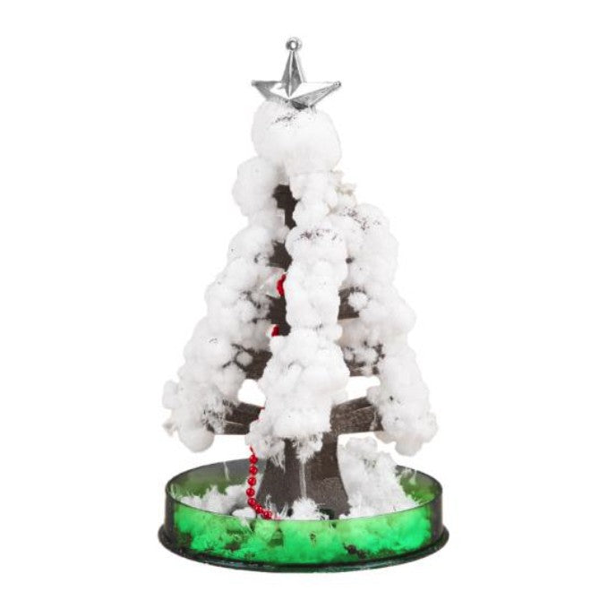 Brad Magic de Craciun, Copac de Hartie Infloritor pe Apa cu Crestere Lenta in 8-24 Ore, Jucarie Educativa si Decoratiune Festiva, Material Hartie si Plastic, 16.5 x 9.5 x 9.5 cm, Alb