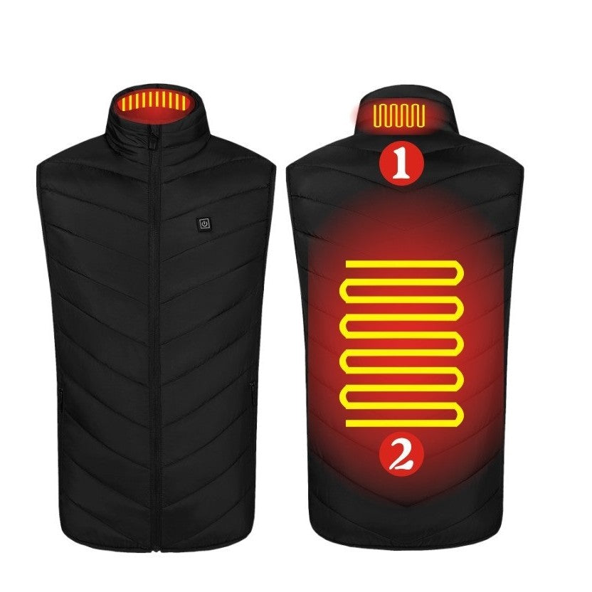 Vestă Încălzită Inteligentă, 2 Zone de Încălzire, 3 Trepte de Temperatură, Alimentare USB, Poliester și Bumbac, Rezistentă la Vânt, Negru, Mărimea L, 45-58 kg