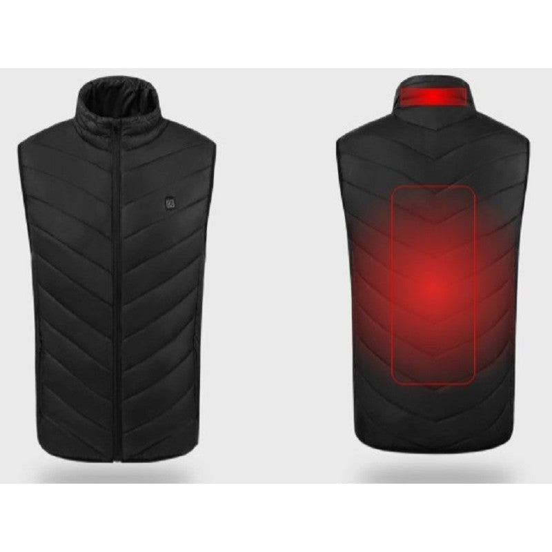 Vestă Încălzită Inteligentă Unisex, 2 Zone de Încălzire cu USB și 3 Trepte de Temperatură, Poliester și Bumbac, Negru, Mărime XXL, 65-75 kg