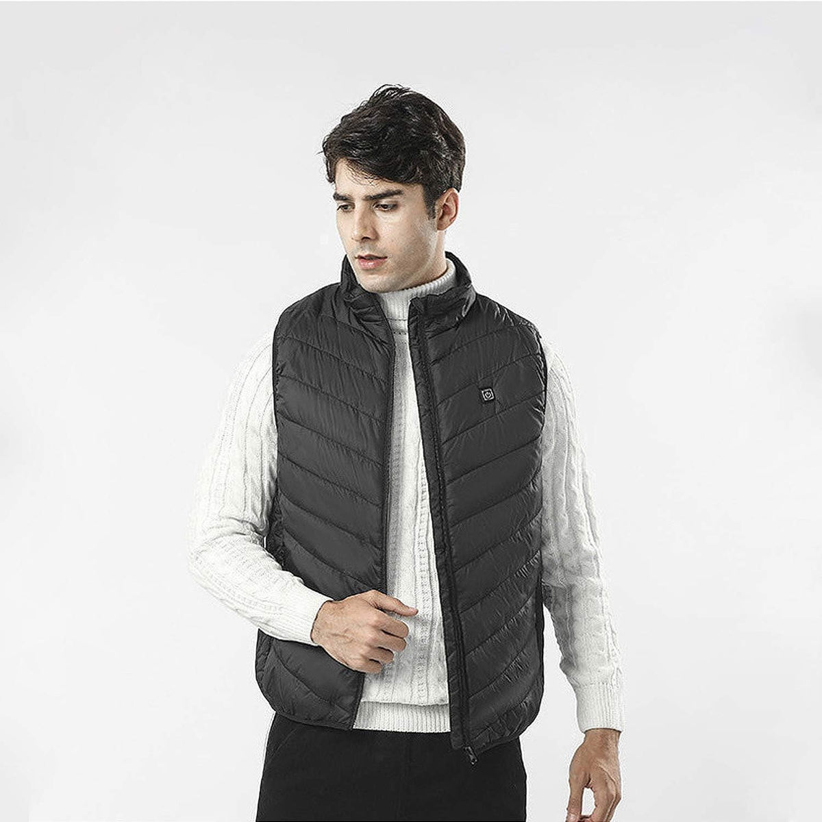 Vestă Încălzită Inteligentă Unisex, 2 Zone de Încălzire cu USB și 3 Trepte de Temperatură, Poliester și Bumbac, Negru, Mărime XXL, 65-75 kg