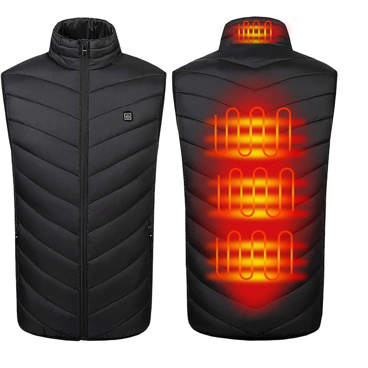 Vestă Încălzită Inteligentă Unisex, 2 Zone de Încălzire, 3 Trepte de Temperatură, Încărcare USB, Poliester și Bumbac, Negru, Mărime XL, 58-65 kg