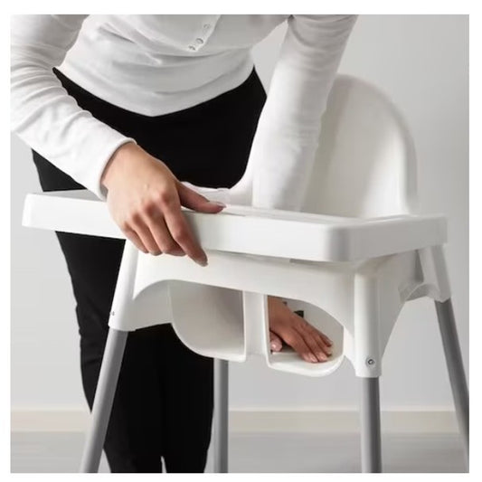 Scaun de Masa pentru Bebelusi si Copii, Tava Detasabila si Structura Anti-Rasturnare, Plastic si Metal, 6-36 Luni, 63 x 57 x 85 cm, Alb