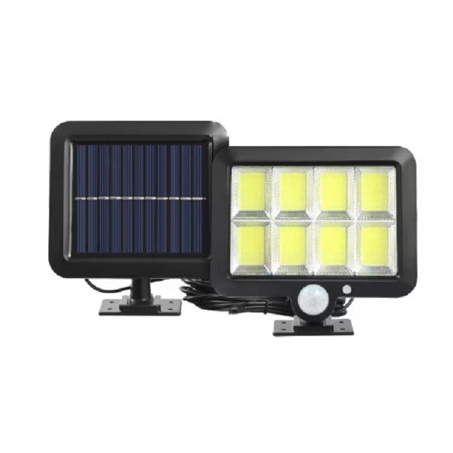 Lampa Solara LED 160 COB cu Senzor de Miscare si Lumina, Panou Solar Separat, 3 Moduri Iluminare, Acumulator 2400 mAh, 1800 Lumeni, Cablu 4.6 m, Protectie Intemperii, Lumina Alba Rece 6000K