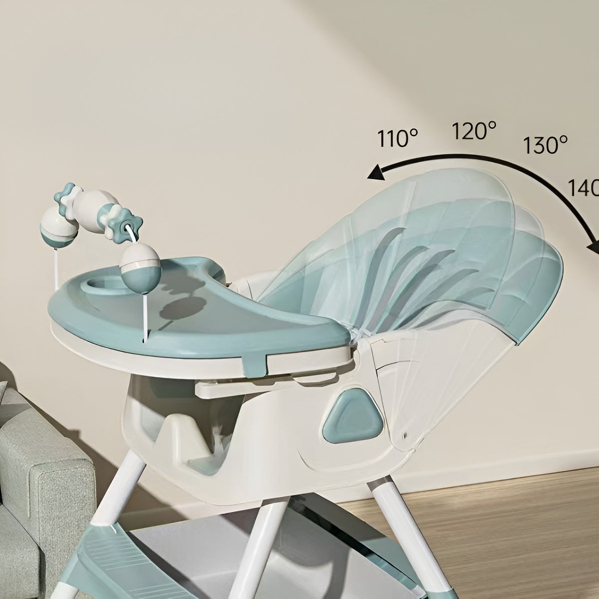 Scaun de Masa 3 in 1 Multifunctional pentru Copii, Functie Balansoar si Spatar Reglabil, Pliabil, Roti cu Blocare, 2 Tavite si Husa Detasabile, Cos Depozitare, Centura 5 Puncte, Verde