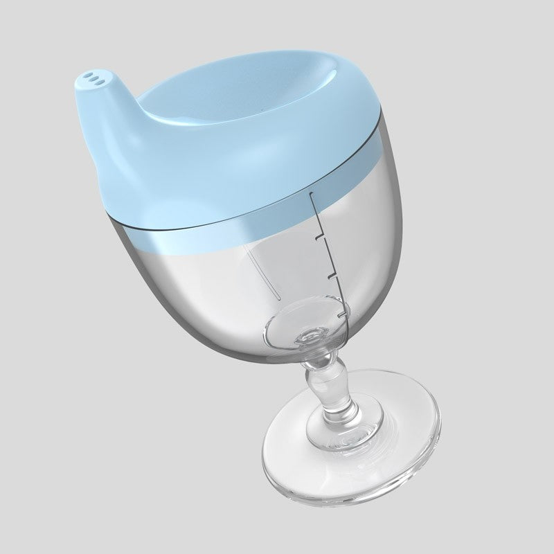Pahar Educativ pentru Copii cu Cioc Antiscurgere si Gradatie, Plastic Rezistent Fara BPA, Tip Cupa cu Picior, 150 ml, Albastru, +3 Ani