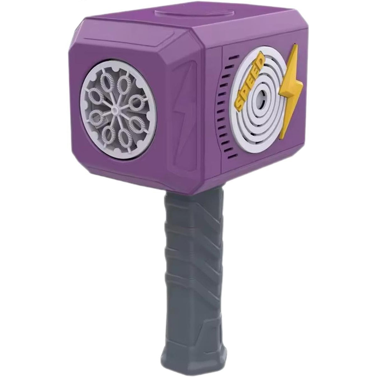 Pistol Baloane de Sapun Interactiva, Masina de Facut Bule Tip Ciocan cu 8 Orificii, 8000 Bule pe Minut, Sunete si Lumini, Rotire 360 Grade, Plastic, 13.5 x 10 x 12 cm, Mov