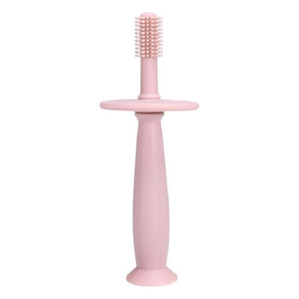 Periuță de Dinți pentru Bebeluși, Curățare 360 Grade, Barieră Anti-Înghițire și Ventuză, Silicon Alimentar fără BPA, 12.5 cm, Roz