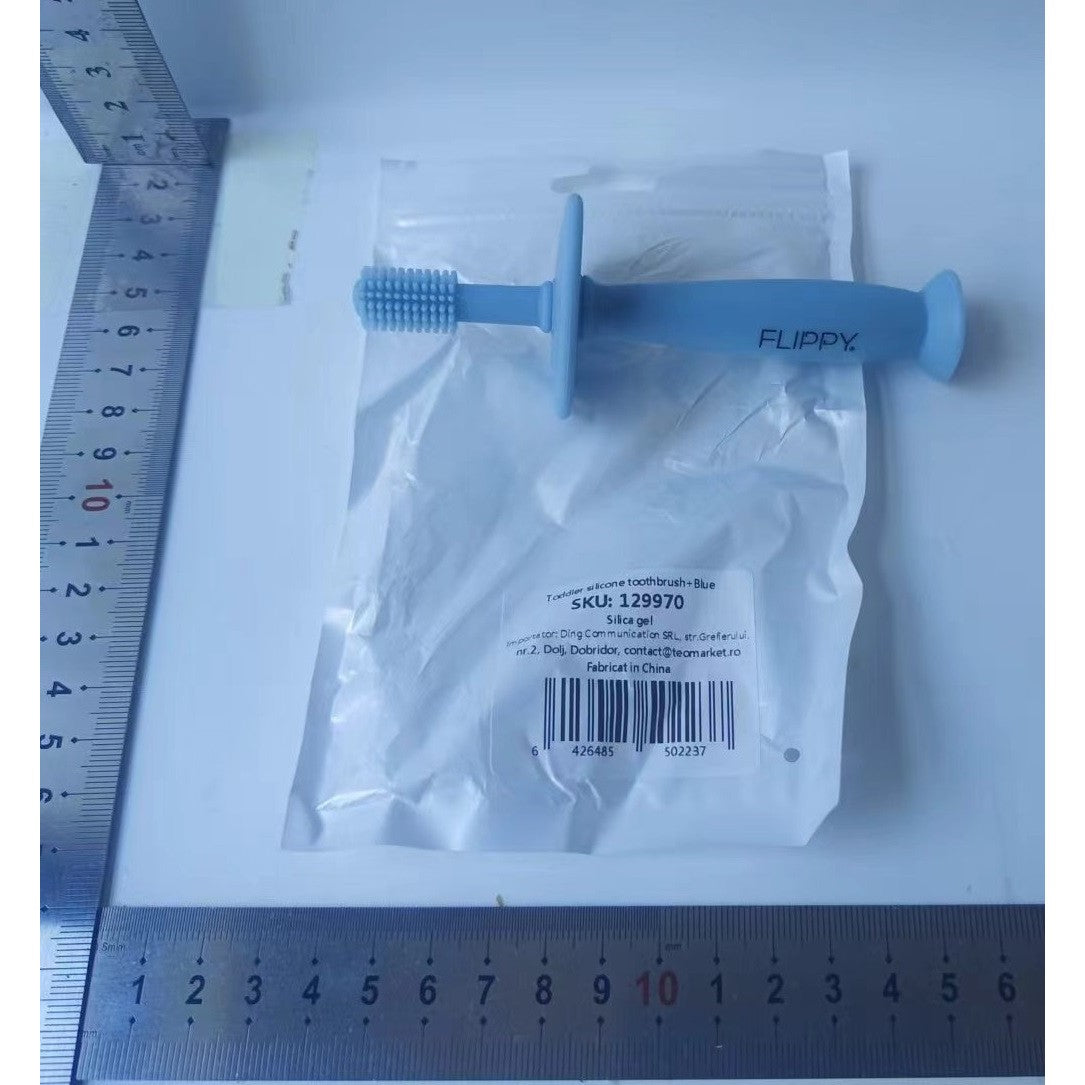 Periuță de Dinți pentru Bebeluși și Copii, Curățare 360 Grade, Barieră Anti-Înghițire și Ventuză, Silicon Alimentar fără BPA, Albastru