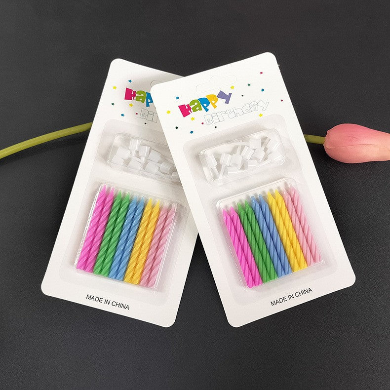 Set 12 Lumanari de Tort, Model Spirala pentru Aniversare, Parafina Fara Parfum, Multicolor, 6.5 cm, cu Suport Inclus