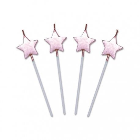 Lumanare de Tort in Forma de Steluta, Decorativa cu Finisaj Lucios, Parafina cu Suport de Fixare, 8.5 cm, Roz Auriu