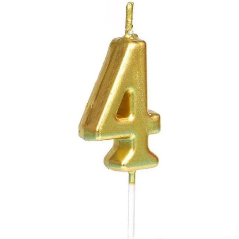 Lumanare de Tort, Model Cifra 4, Design Elegant cu Finisaj Lucios, Parafina, 4.5 x 2.5 cm, Auriu