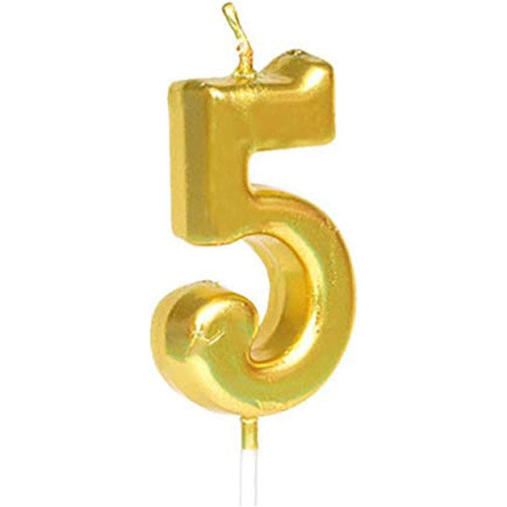Lumânare De Tort, Cifră 5 Pentru Aniversare, Finisaj Auriu Lucios, Parafină, 4.5 x 2.5 cm