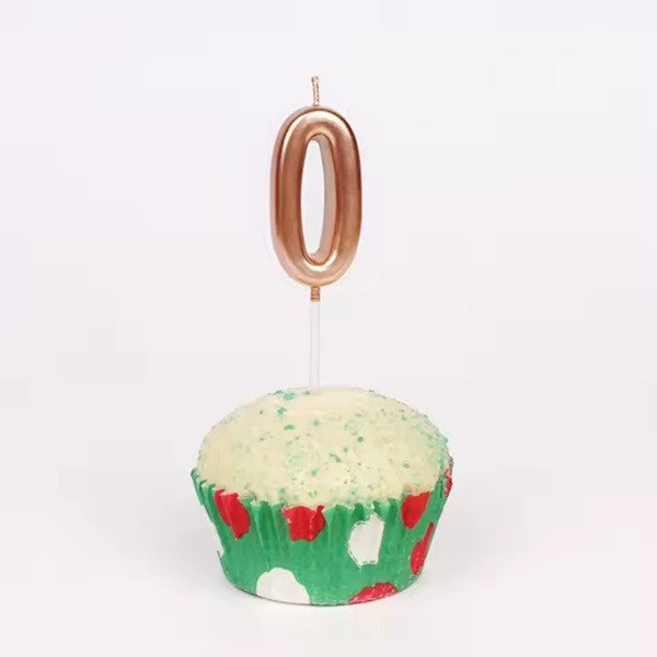 Lumânare de Tort, Model Cifră 0, Finisaj Rose Gold Lucios, Din Parafină, Party, 4.5 x 2.5 cm