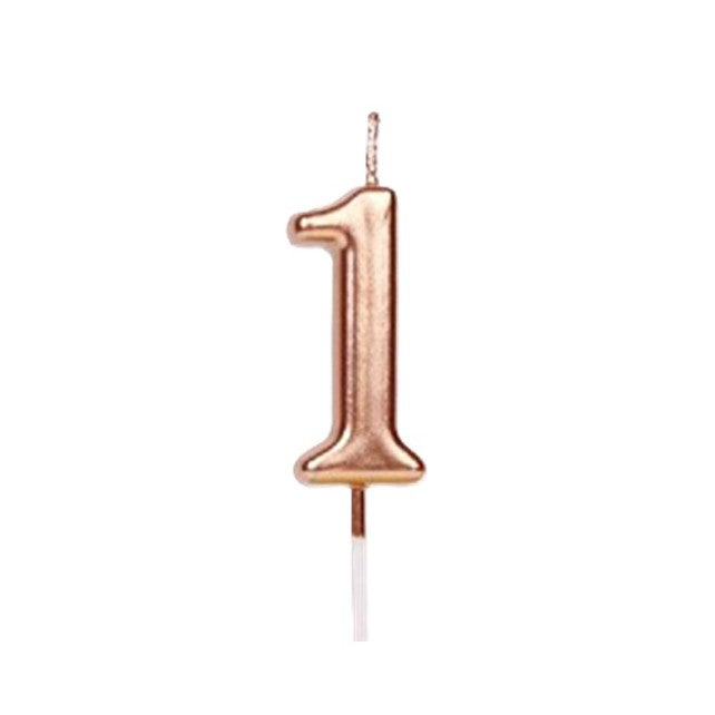 Lumanare de Tort Cifra 1, Decoratiune Aniversara cu Finisaj Lucios, Parafina, 4.5 x 2.5 cm, Rose Gold