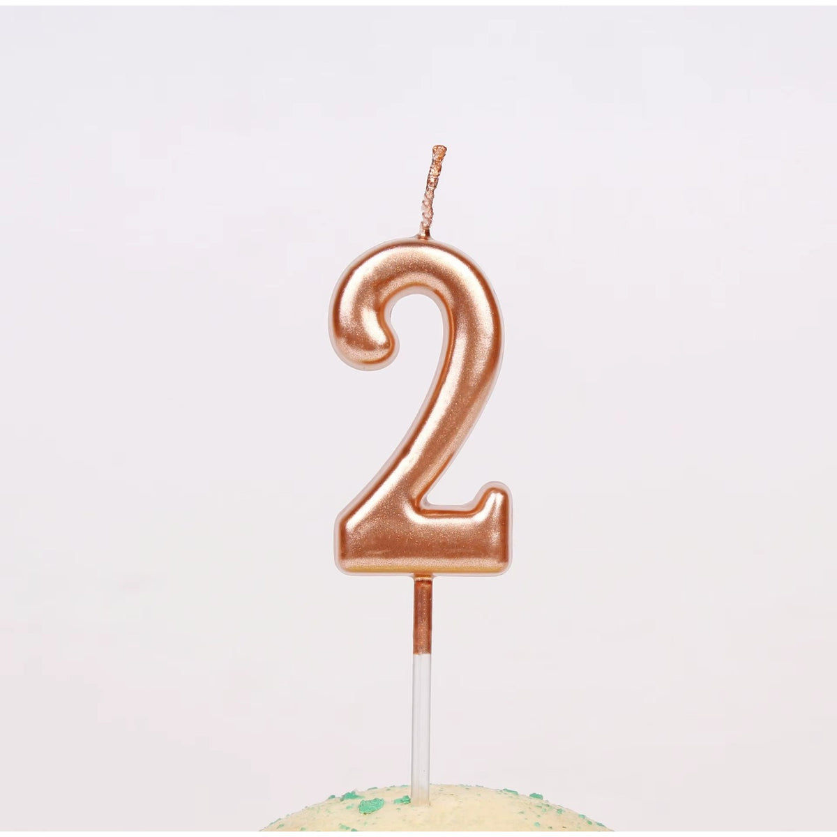 Lumanare de Tort, Model Cifra 2, Finisaj Lucios, Parafina, 4.5 x 2.5 cm, Rose Gold