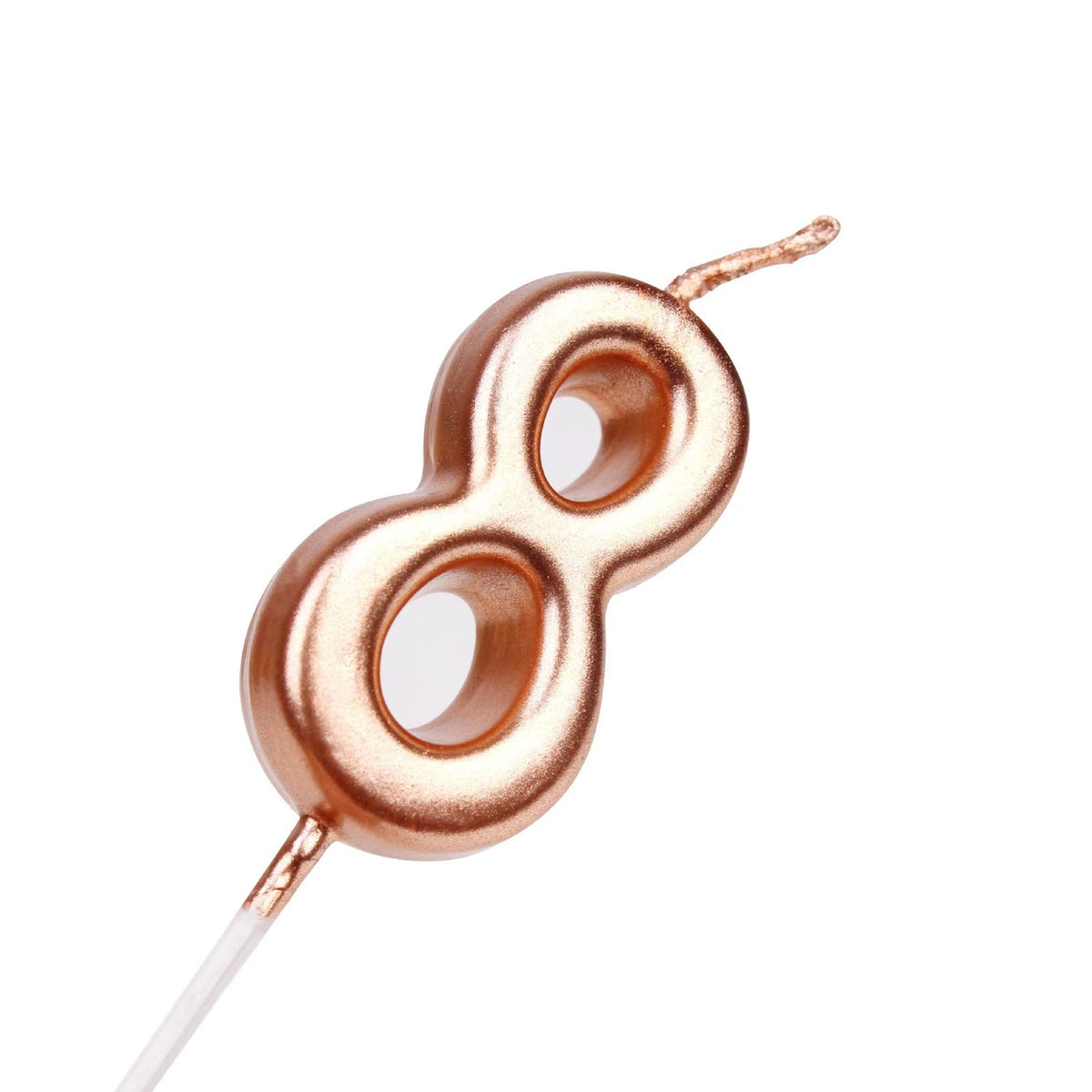 Lumânare de Tort Party, Model Cifra 8, Finisaj Lucios, Parafină, 4.5 x 2.5 cm, Rose Gold
