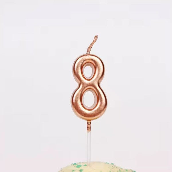 Lumânare de Tort Party, Model Cifra 8, Finisaj Lucios, Parafină, 4.5 x 2.5 cm, Rose Gold