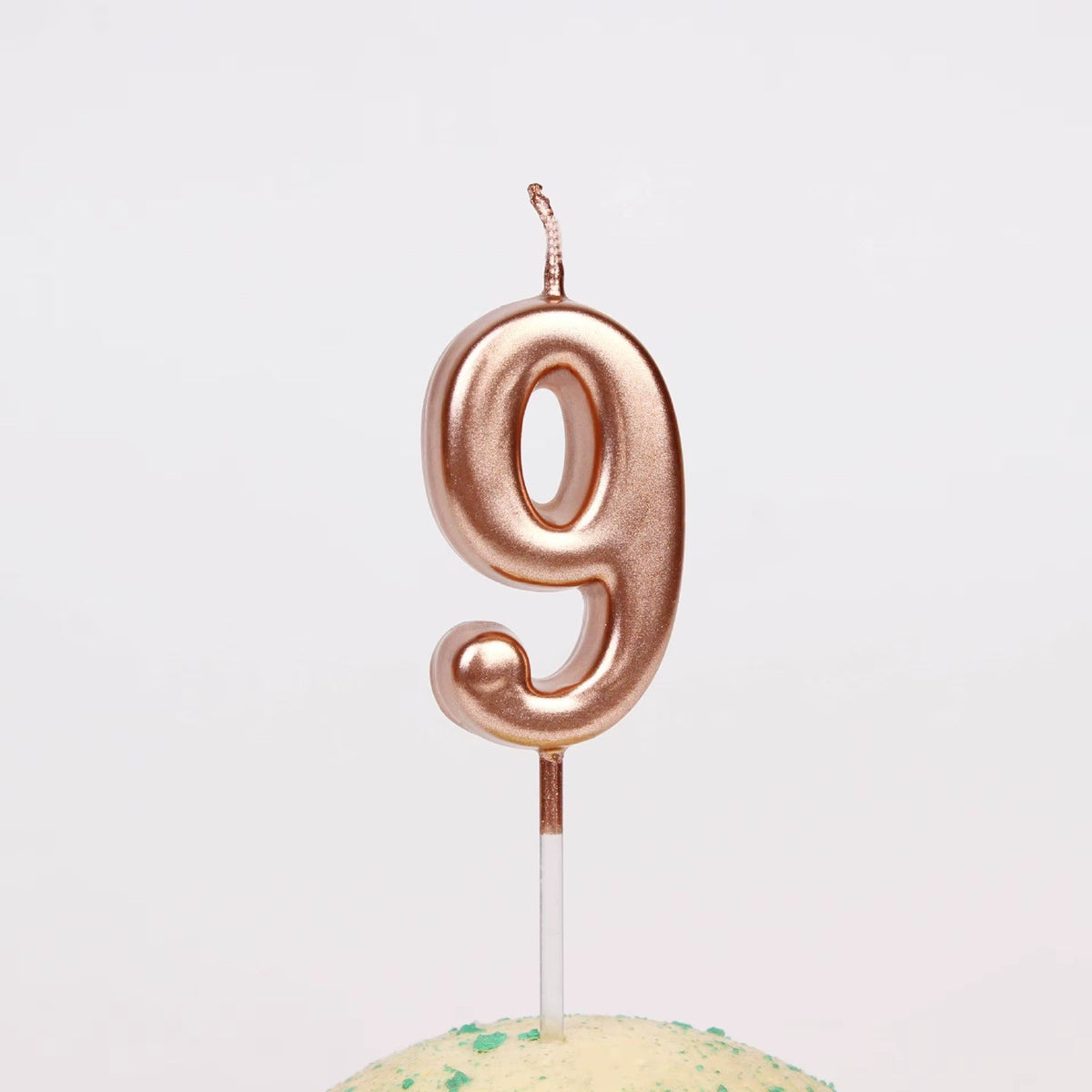 Lumanare de Tort Cifra 9, Decor Aniversar cu Finisaj Lucios, Parafina, 4.5 x 2.5 cm, Rose Gold