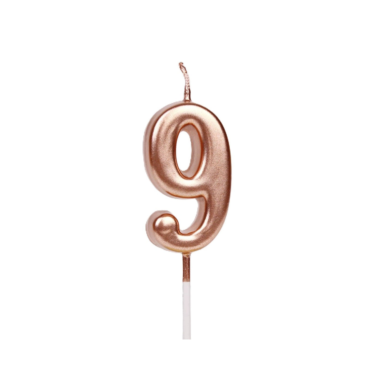 Lumanare de Tort Cifra 9, Decor Aniversar cu Finisaj Lucios, Parafina, 4.5 x 2.5 cm, Rose Gold