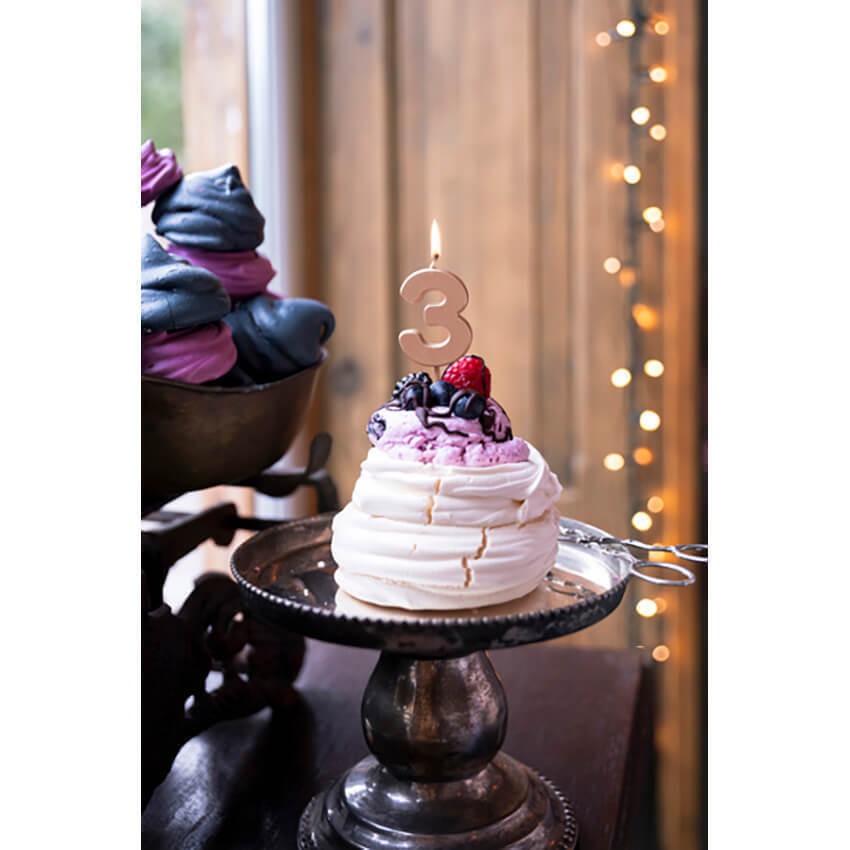 Lumânare de Tort Cifră 3, Party cu Finisaj Lucios, Parafină, 4.5 x 2.5 cm, Rose Gold