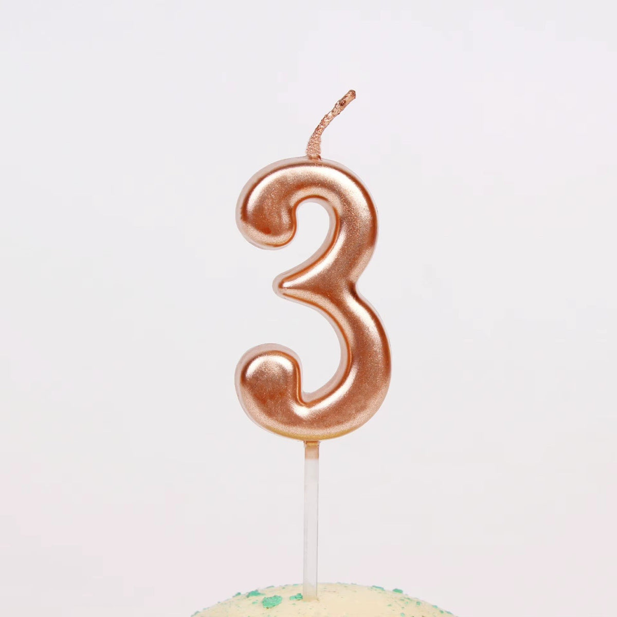 Lumânare de Tort Cifră 3, Party cu Finisaj Lucios, Parafină, 4.5 x 2.5 cm, Rose Gold
