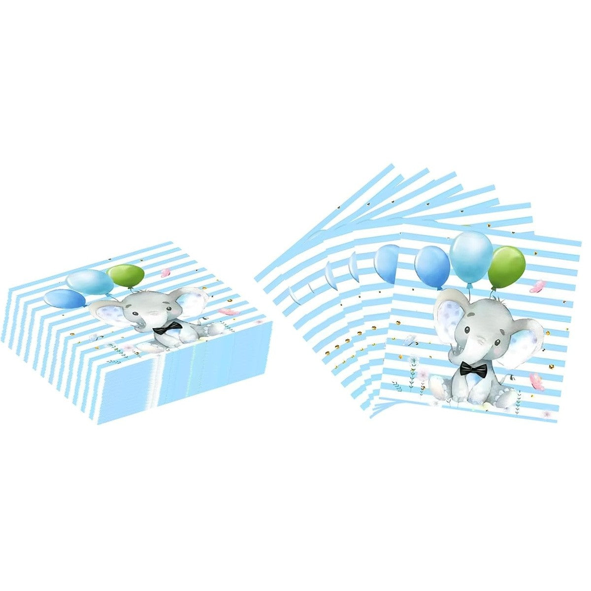Servetele de Masa pentru Copii, Imprimeu Elefant, Hartie Absorbanta, 33 x 33 cm, Set 20 Bucati, Albastru