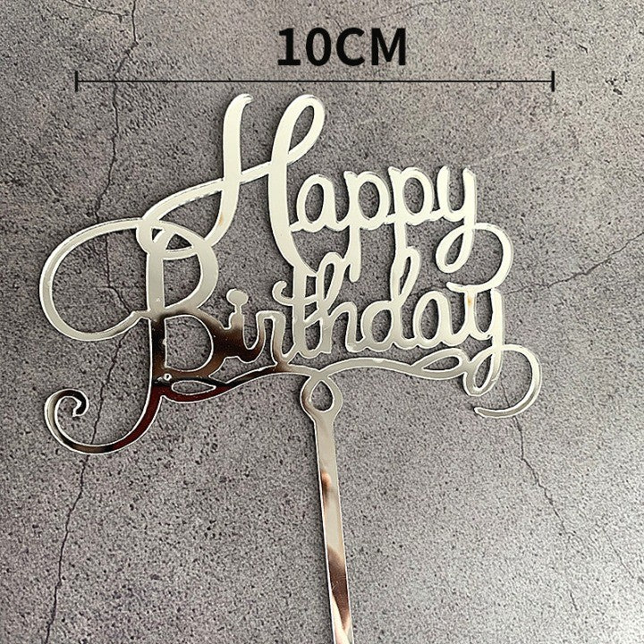 Topper Tort Happy Birthday, Decoratiune Aniversare Eleganta, Material Plastic Rezistent, Reutilizabil, 10 cm, Argintiu