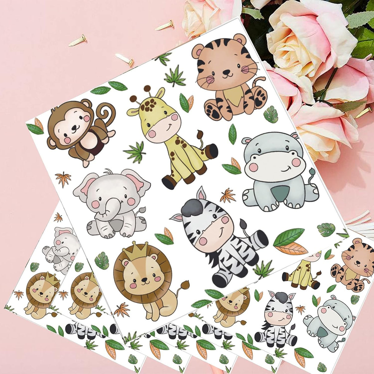 Set de 20 Șervețele de Masă pentru Copii, Imprimeu Jungle cu Animale, Hârtie Absorbantă, 16.5 x 16.5 cm, Multicolor