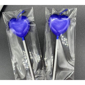 Lumânare De Tort În Formă De Inimă, Finisaj Lucios Cu Suport Pentru Fixare, Parafină, 8.5 x 3 cm, Albastru