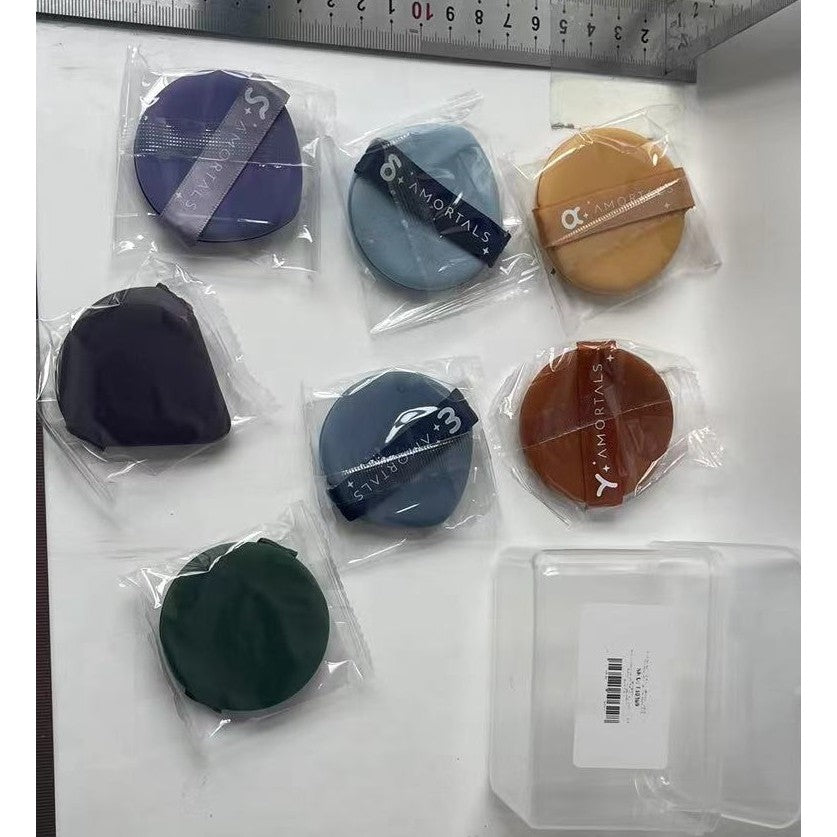 Set 7 Bureti Machiaj Powder Puff, Aplicatoare Reutilizabile pentru Fond de Ten si Pudra, Utilizare Umeda si Uscata, Forme Variate Triunghi, Rotund si Picatura, Multicolor