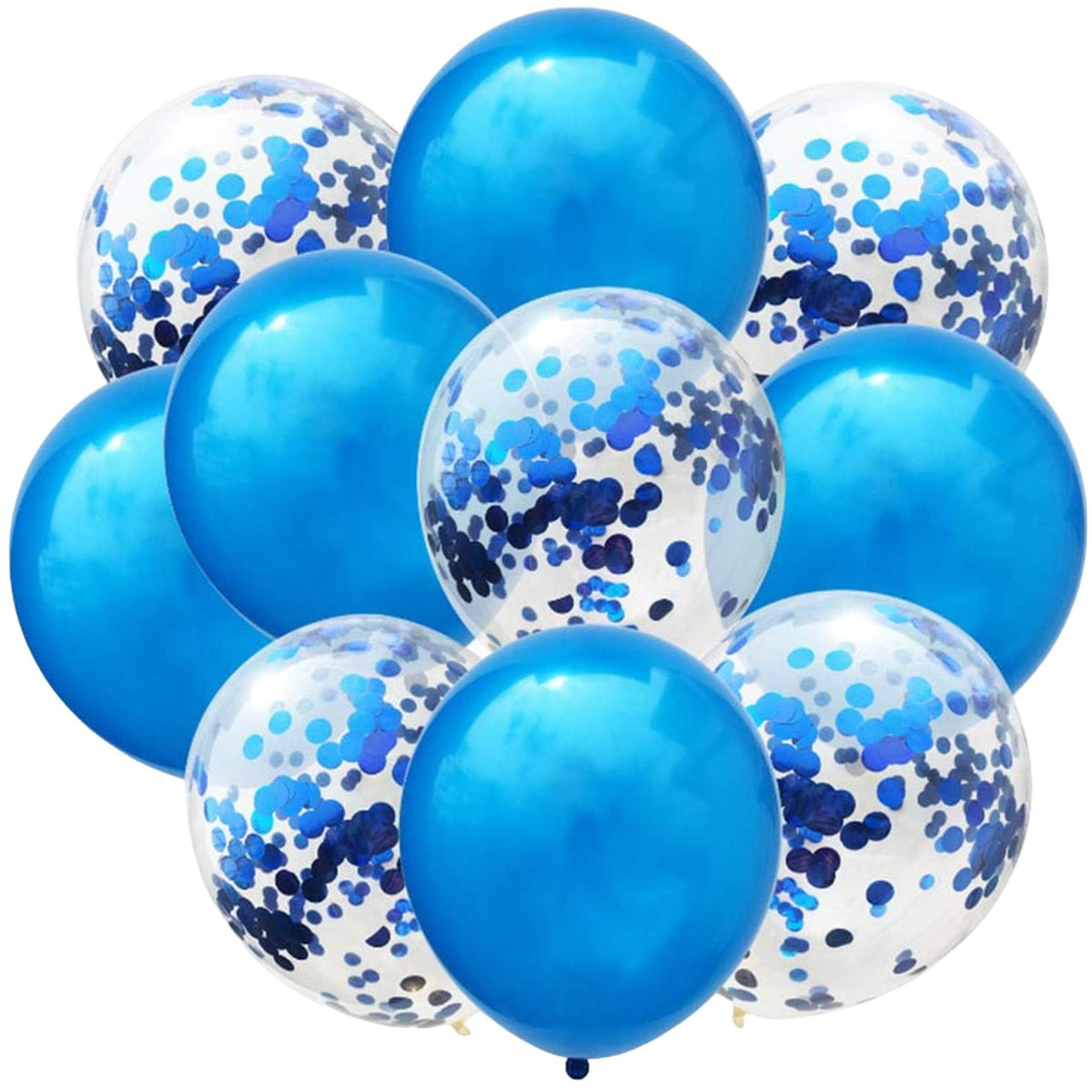 Set 10 Baloane Party Confetti, Decoratiuni Petrecere din Latex Biodegradabil, Compatibile Aer sau Heliu, 25 cm, 5 Albastre si 5 Transparente cu Confetti Albastre
