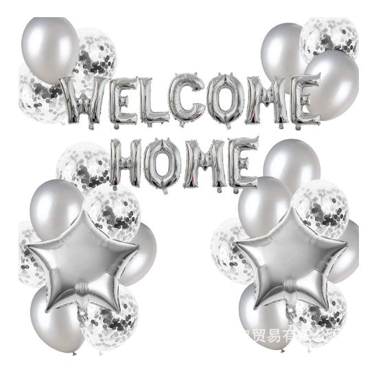 Set Decorativ Baloane Welcome Home, Baloane Latex și Folie Aluminiu, Formă Stea, Accesorii Petrecere, Argintiu, 22 Piese
