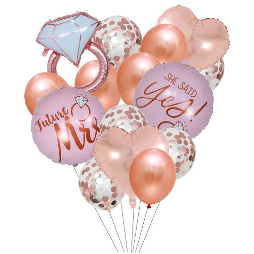 Set 15 Baloane Decorative pentru Nunta, Accesorii Petrecere din Folie de Aluminiu, Forma Inima si Stea, 30 x 50 cm, Rose Gold
