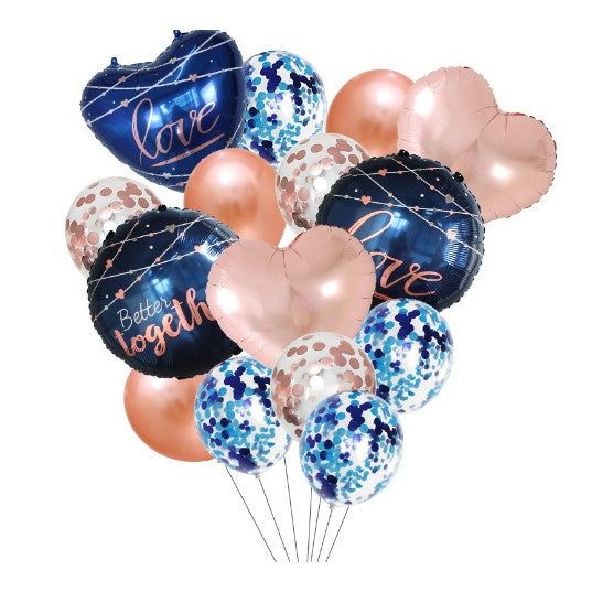 Set 15 Baloane Decorative pentru Nunta, Decoratiuni Petrecere din Folie de Aluminiu, 30 x 50 cm, Rose si Albastru