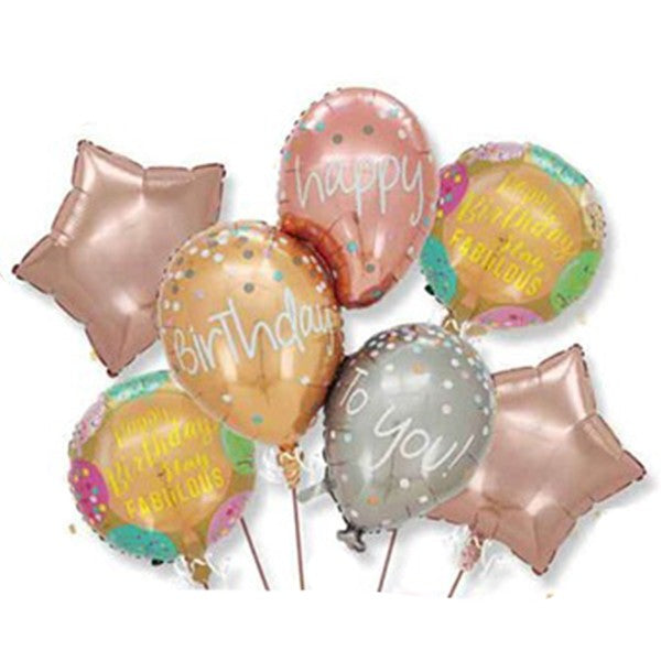 Set Baloane Aniversare Happy Birthday, Kit Decorat Petrecere 3 in 1, Folie Aluminiu, Balon Gigant 86 x 110 cm, Stele si Rotunde, Pai Inclus, Multicolor, 7 Piese