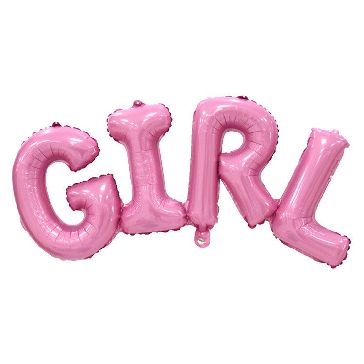 Set Baloane Party Text Girl, Balon din Folie Metalizată pentru Baby Shower și Botez, Umflare Aer sau Heliu, Include Pai, 43x106.5 cm, Roz