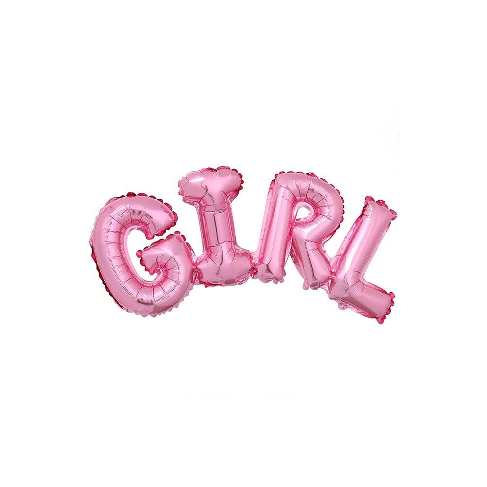 Set Baloane Party Text Girl, Balon din Folie Metalizată pentru Baby Shower și Botez, Umflare Aer sau Heliu, Include Pai, 43x106.5 cm, Roz